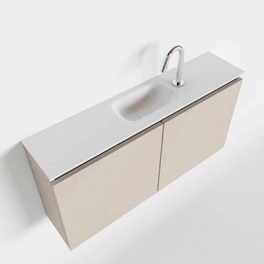 Mondiaz TURE Toiletmeubel 100x23x50cm met 1 kraangaten 2 deuren linen mat Wastafel Eden midden Solid Surface Wit FK75341229