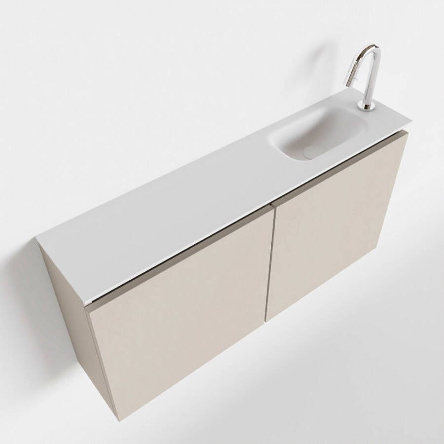 Mondiaz TURE Toiletmeubel 100x23x50cm met 1 kraangaten 2 deuren linen mat Wastafel Eden rechts Solid Surface Wit FK75341233