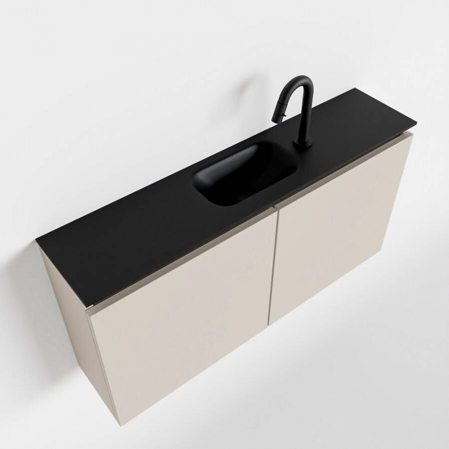 Mondiaz TURE Toiletmeubel 100x23x50cm met 1 kraangaten 2 deuren linen mat Wastafel Eden midden Solid Surface Zwart FK75341581