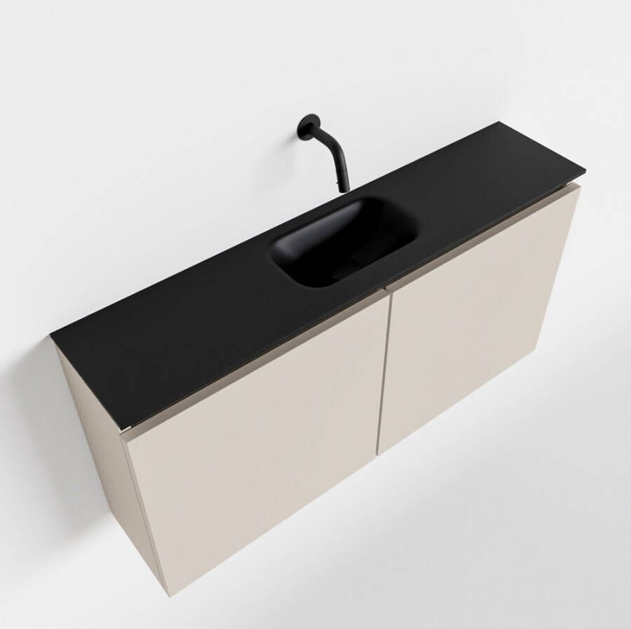 Mondiaz TURE Toiletmeubel 100x23x50cm met 0 kraangaten 2 deuren linen mat Wastafel Eden midden Solid Surface Zwart FK75341582