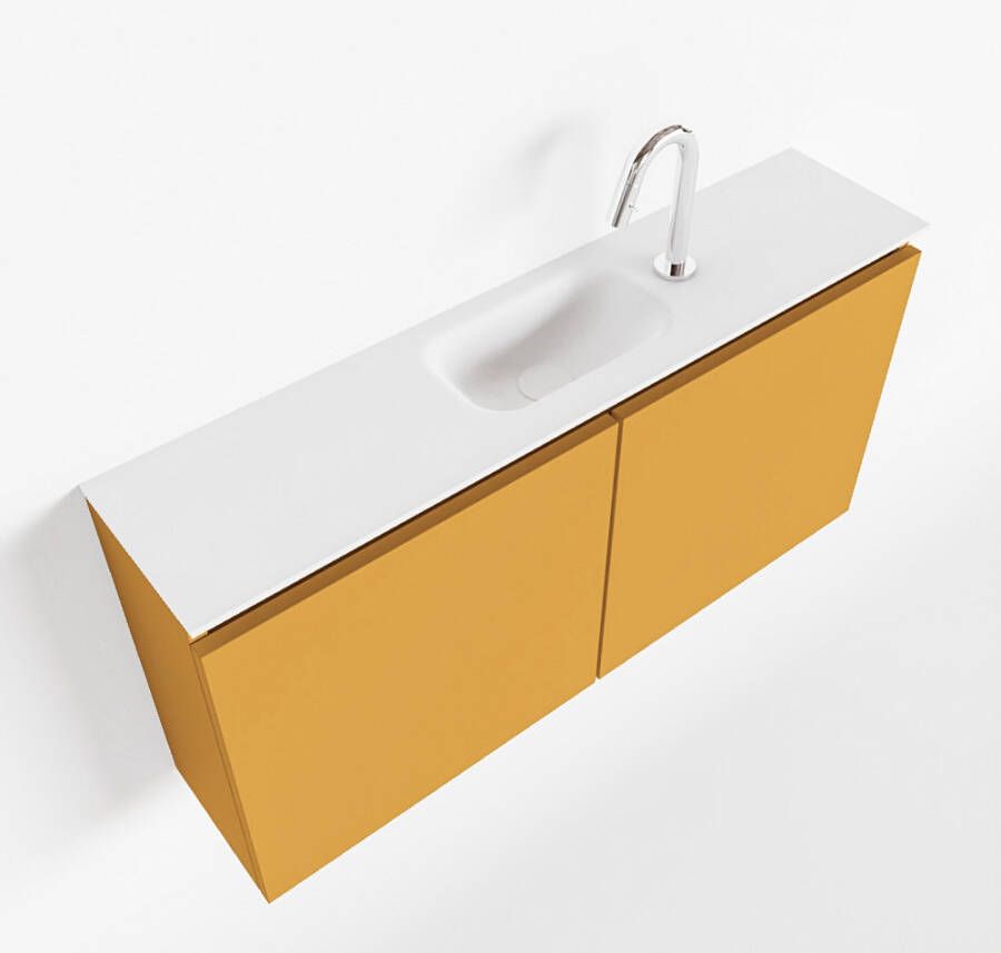 Mondiaz TURE Toiletmeubel 100x23x50cm met 1 kraangaten 2 deuren ocher mat Wastafel Eden midden Solid Surface Wit FK75341169