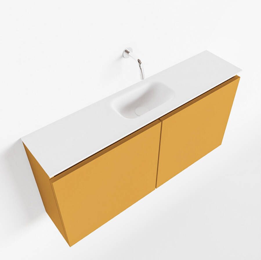 Mondiaz TURE Toiletmeubel 100x23x50cm met 0 kraangaten 2 deuren ocher mat Wastafel Eden midden Solid Surface Wit FK75341170