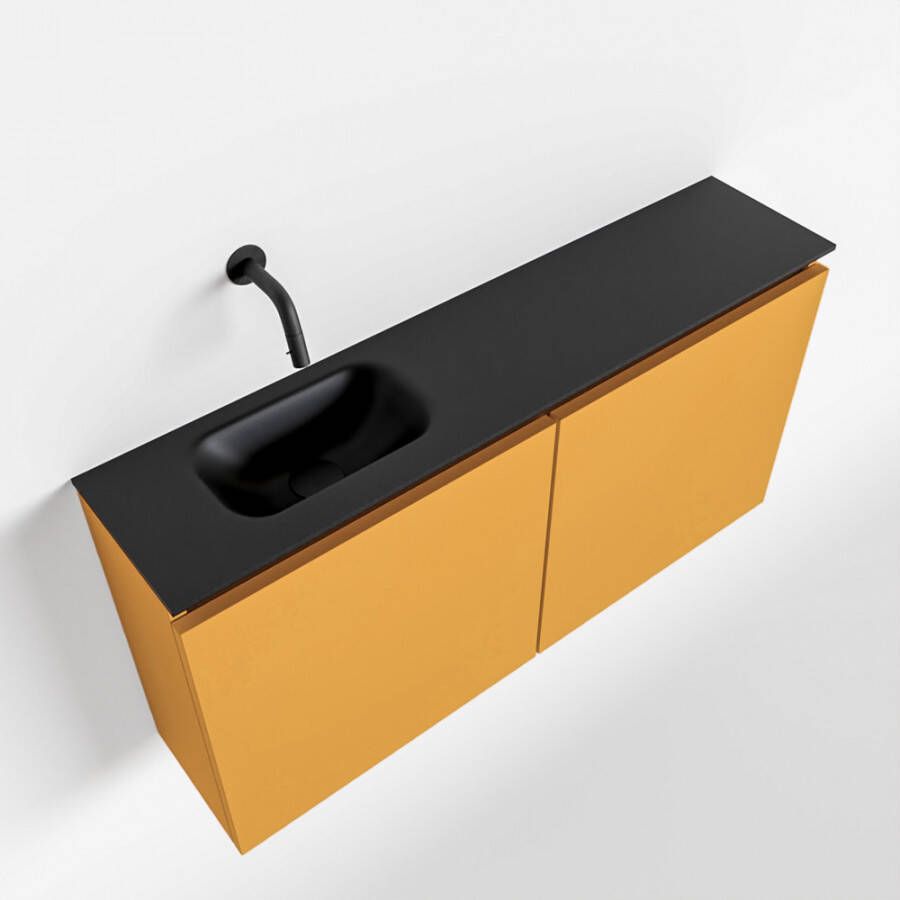 Mondiaz TURE Toiletmeubel 100x23x50cm met 0 kraangaten 2 deuren ocher mat Wastafel Eden links Solid Surface Zwart FK75341526