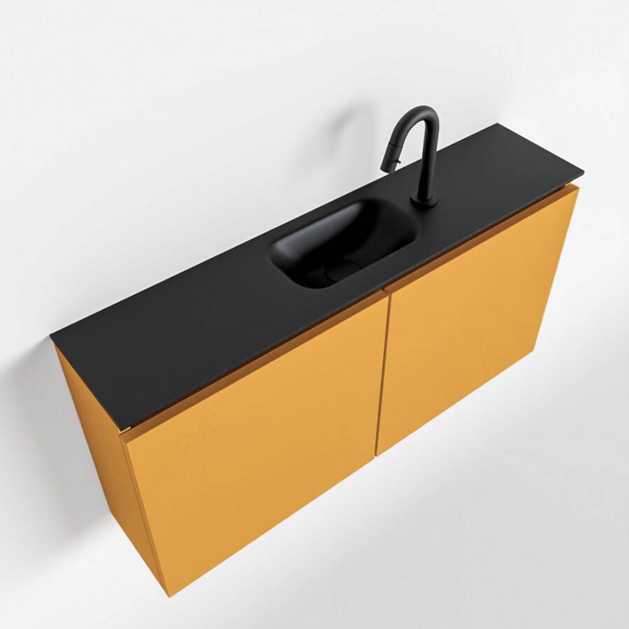 Mondiaz TURE Toiletmeubel 100x23x50cm met 1 kraangaten 2 deuren ocher mat Wastafel Eden midden Solid Surface Zwart FK75341523