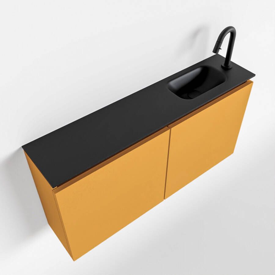 Mondiaz TURE Toiletmeubel 100x23x50cm met 1 kraangaten 2 deuren ocher mat Wastafel Eden rechts Solid Surface Zwart FK75341527