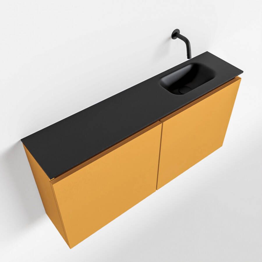 Mondiaz TURE Toiletmeubel 100x23x50cm met 0 kraangaten 2 deuren ocher mat Wastafel Eden rechts Solid Surface Zwart FK75341528