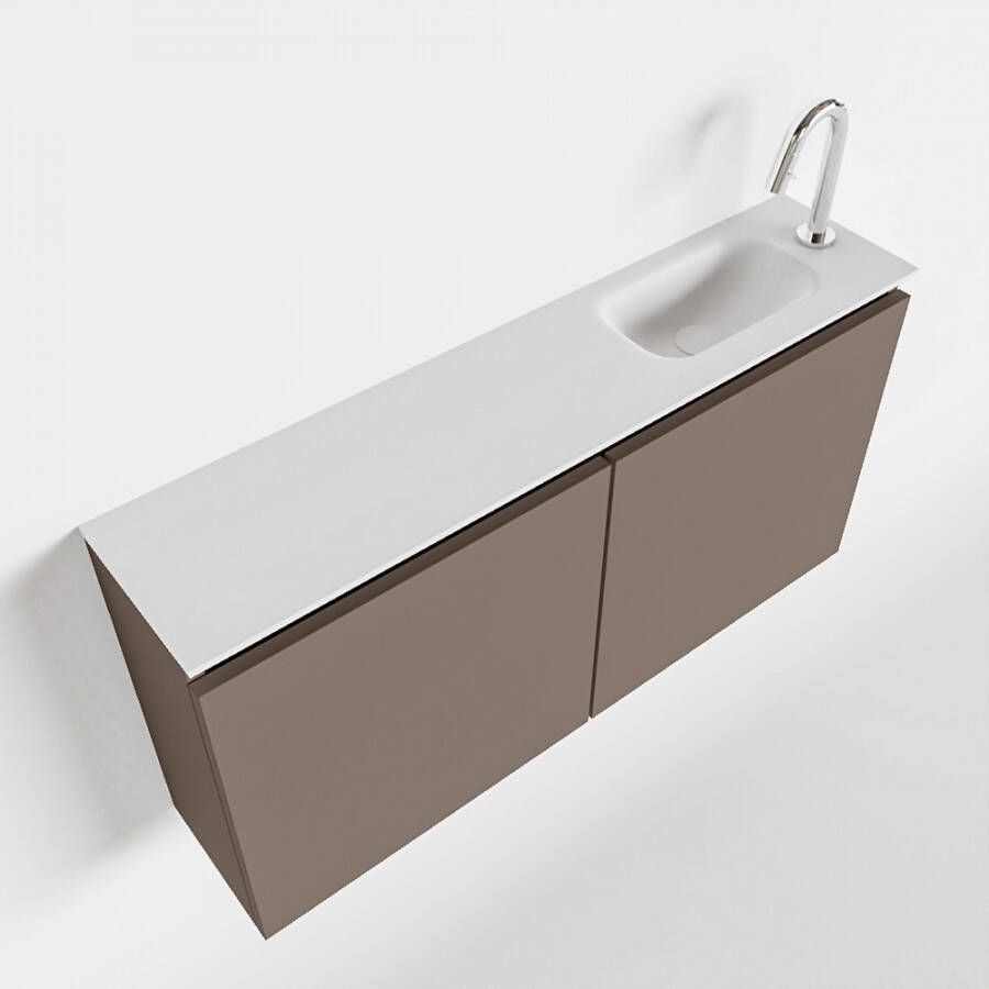 Mondiaz TURE Toiletmeubel 100x23x50cm met 1 kraangaten 2 deuren smoke mat Wastafel Eden rechts Solid Surface Wit FK75341113