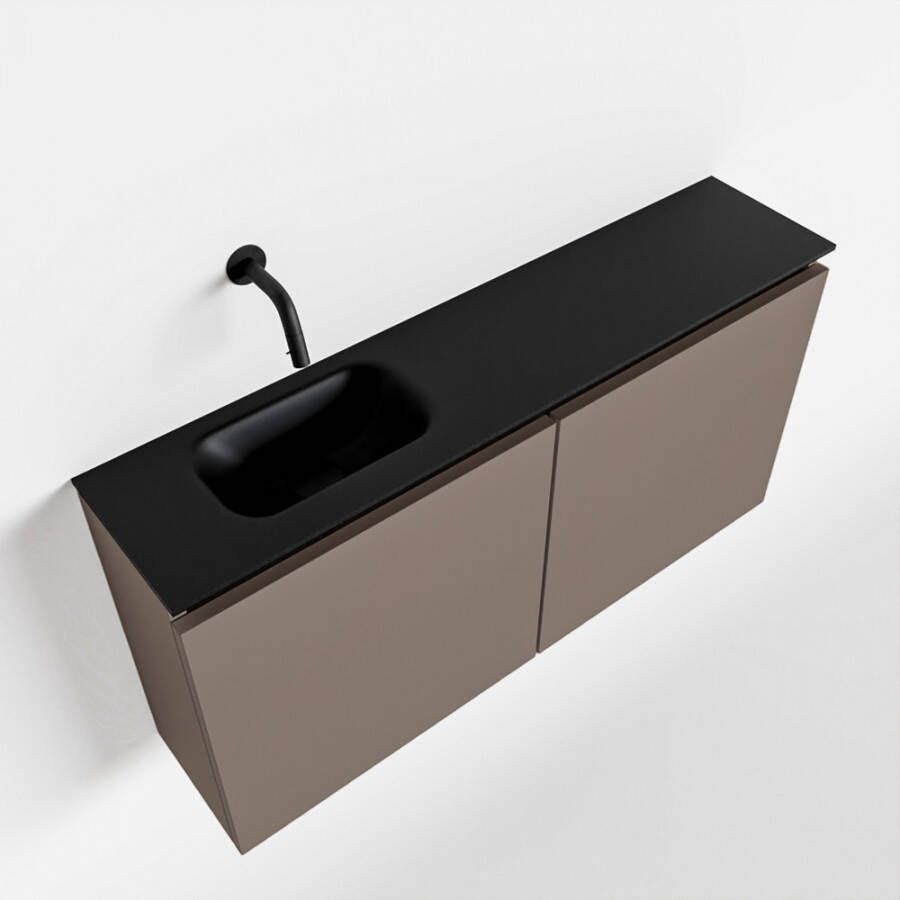 Mondiaz TURE Toiletmeubel 100x23x50cm met 0 kraangaten 2 deuren smoke mat Wastafel Eden links Solid Surface Zwart FK75341468