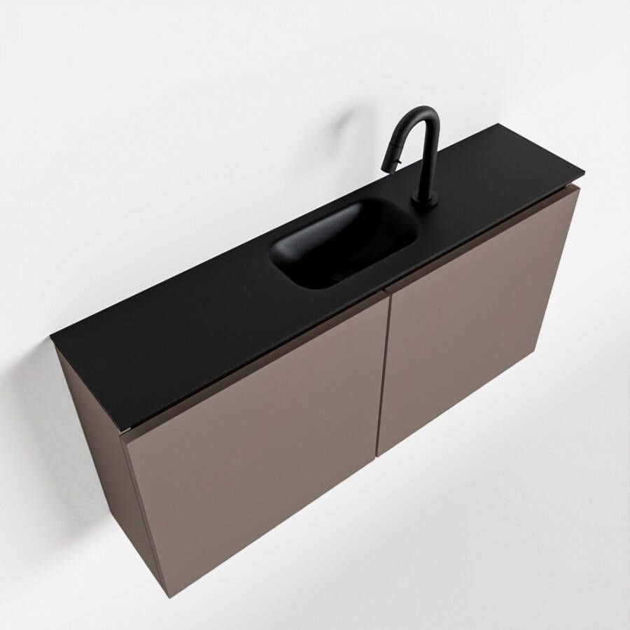 Mondiaz TURE Toiletmeubel 100x23x50cm met 1 kraangaten 2 deuren smoke mat Wastafel Eden midden Solid Surface Zwart FK75341465