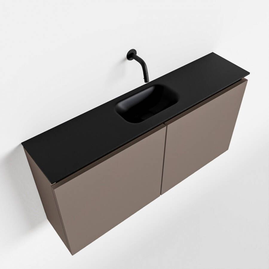 Mondiaz TURE Toiletmeubel 100x23x50cm met 0 kraangaten 2 deuren smoke mat Wastafel Eden midden Solid Surface Zwart FK75341466
