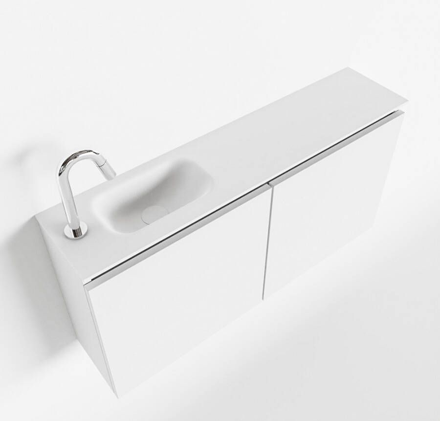 Mondiaz TURE Toiletmeubel 100x23x50cm met 1 kraangaten 2 deuren talc mat Wastafel Eden links Solid Surface Wit FK75341021