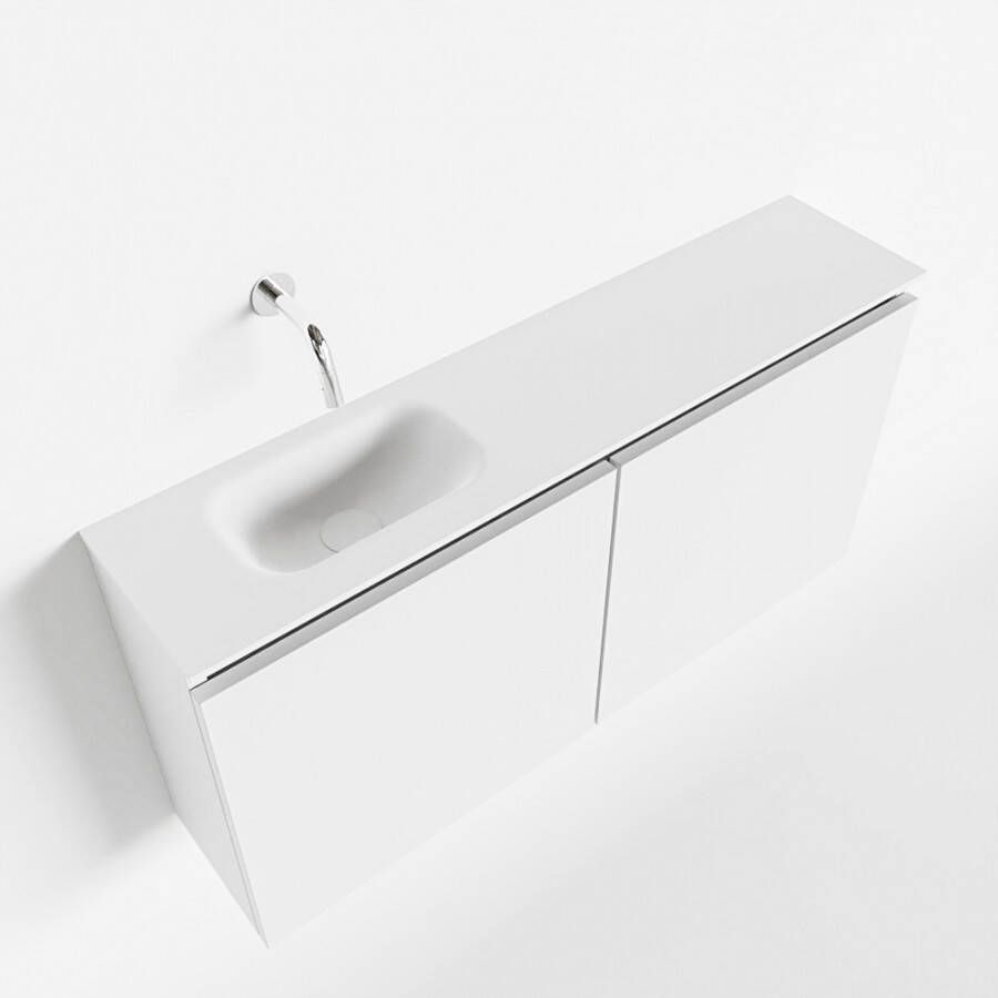 Mondiaz TURE Toiletmeubel 100x23x50cm met 0 kraangaten 2 deuren talc mat Wastafel Eden links Solid Surface Wit FK75341022