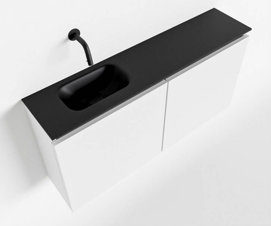 Mondiaz TURE Toiletmeubel 100x23x50cm met 0 kraangaten 2 deuren talc mat Wastafel Eden links Solid Surface Zwart FK75341381