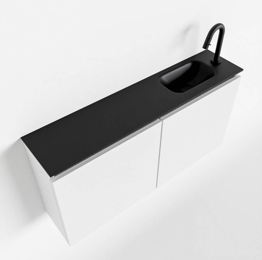 Mondiaz TURE Toiletmeubel 100x23x50cm met 1 kraangaten 2 deuren talc mat Wastafel Eden rechts Solid Surface Zwart FK75341382
