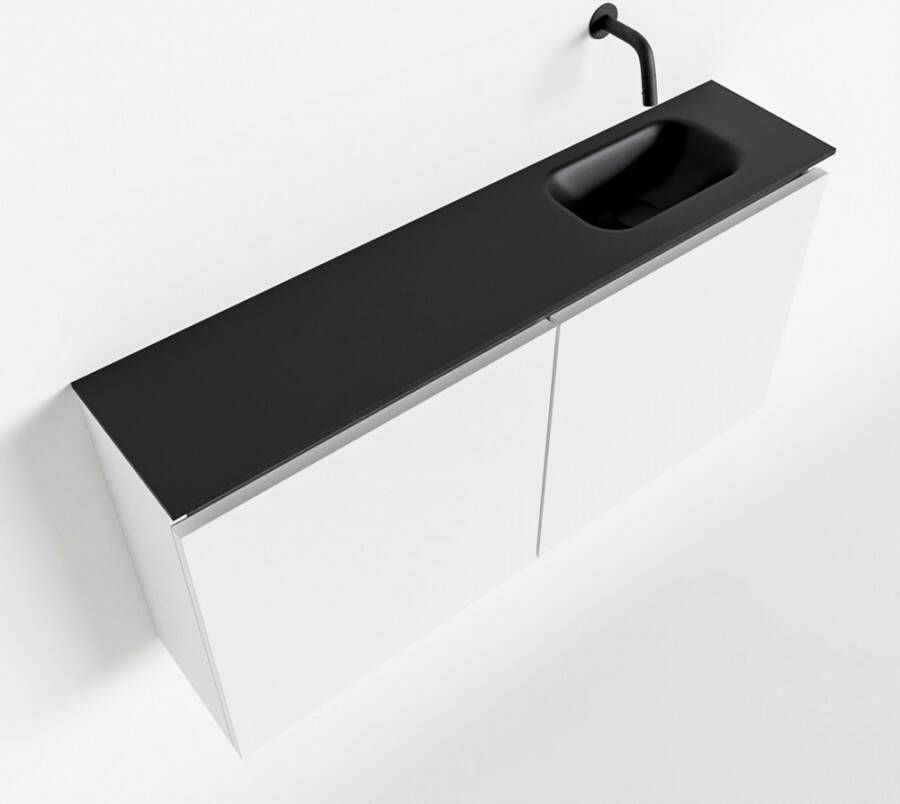 Mondiaz TURE Toiletmeubel 100x23x50cm met 0 kraangaten 2 deuren talc mat Wastafel Eden rechts Solid Surface Zwart FK75341383