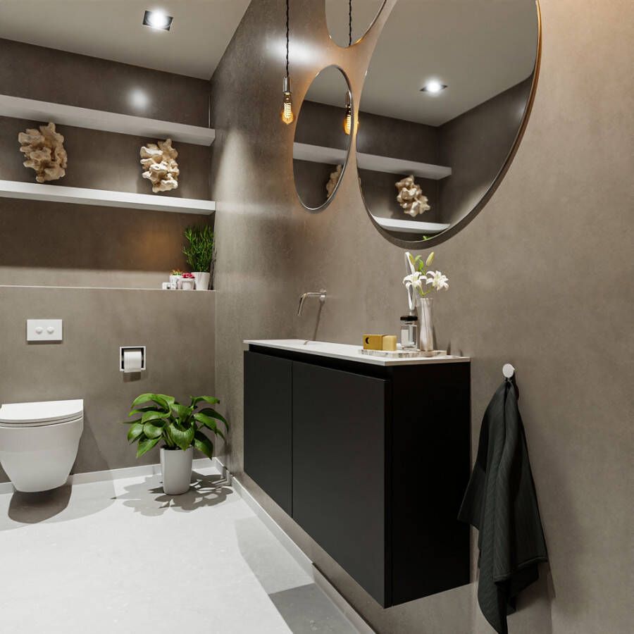 Mondiaz TURE Toiletmeubel 100x23x50cm met 0 kraangaten 2 deuren urban mat Wastafel Eden links Solid Surface Wit FK75341052