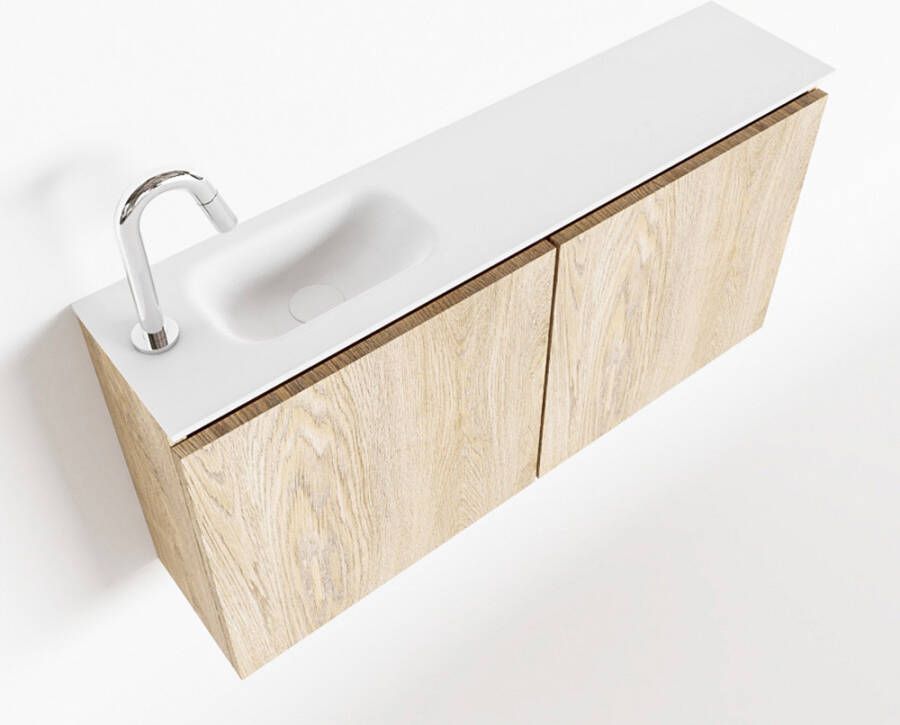 Mondiaz TURE Toiletmeubel 100x23x50cm met 1 kraangaten 2 deuren washed oak mat Wastafel Eden links Solid Surface Wit FK75341291