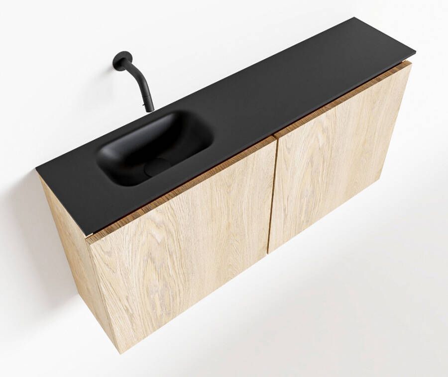 Mondiaz TURE Toiletmeubel 100x23x50cm met 0 kraangaten 2 deuren washed oak mat Wastafel Eden links Solid Surface Zwart FK75341642