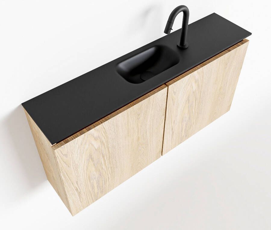 Mondiaz TURE Toiletmeubel 100x23x50cm met 1 kraangaten 2 deuren washed oak mat Wastafel Eden midden Solid Surface Zwart FK75341639