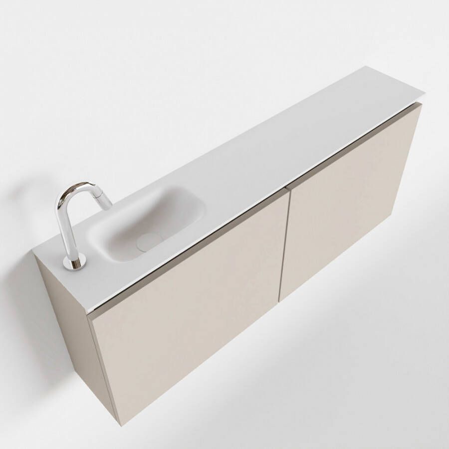 Mondiaz TURE Toiletmeubel 120x23x50cm met 1 kraangaten 2 deuren linen mat Wastafel Eden links Solid Surface Wit FK75341237