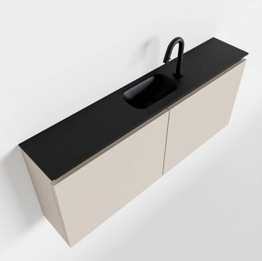 Mondiaz TURE Toiletmeubel 120x23x50cm met 1 kraangaten 2 deuren linen mat Wastafel Eden midden Solid Surface Zwart FK75341587