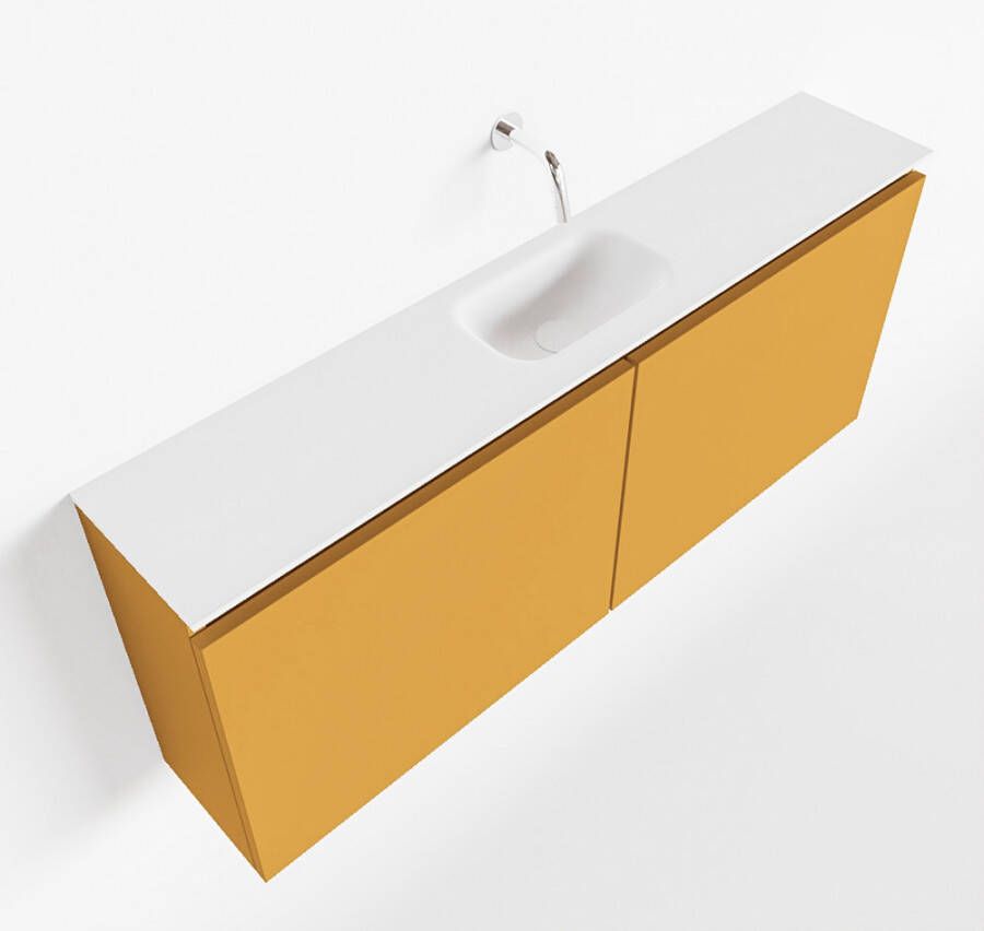 Mondiaz TURE Toiletmeubel 120x23x50cm met 0 kraangaten 2 deuren ocher mat Wastafel Eden midden Solid Surface Wit FK75341176
