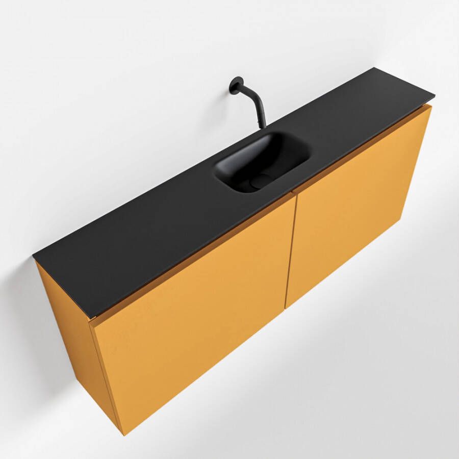 Mondiaz TURE Toiletmeubel 120x23x50cm met 0 kraangaten 2 deuren ocher mat Wastafel Eden midden Solid Surface Zwart FK75341530