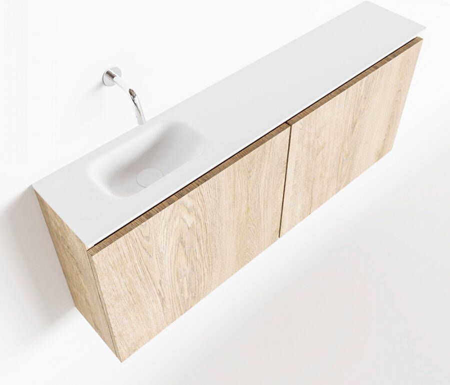 Mondiaz TURE Toiletmeubel 120x23x50cm met 0 kraangaten 2 deuren washed oak mat Wastafel Eden links Solid Surface Wit FK75341298
