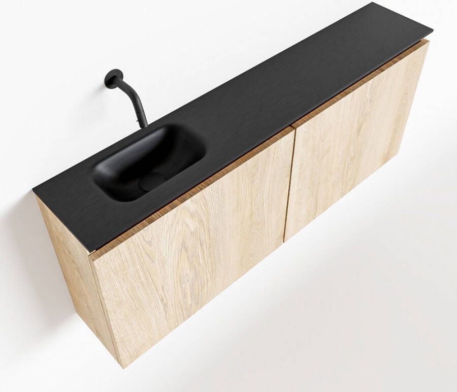 Mondiaz TURE Toiletmeubel 120x23x50cm met 0 kraangaten 2 deuren washed oak mat Wastafel Eden links Solid Surface Zwart FK75341648