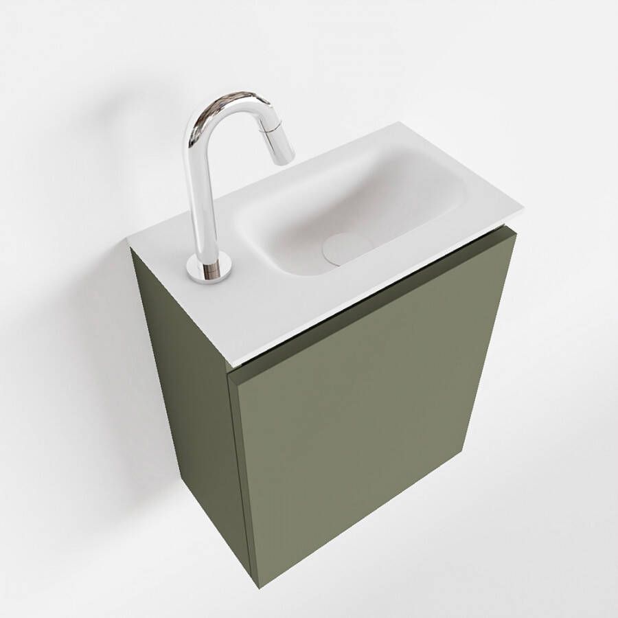 Mondiaz TURE Fonteinset 40x23x50cm 1 kraangat 1 deur army mat Wasbak rechts Solid Surface Wit FK75341125