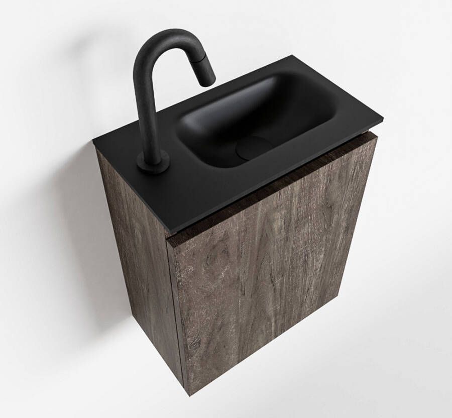 Mondiaz TURE Fonteinset 40x23x50cm 1 kraangat 1 deur dark brown mat Wasbak rechts Solid Surface Zwart FK75341654