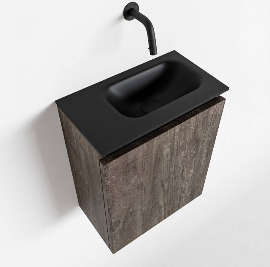 Mondiaz TURE Fonteinset 40x23x50cm 0 kraangaten 1 deur dark brown mat Wasbak rechts Solid Surface Zwart FK75341655