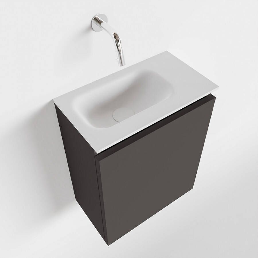 Mondiaz TURE Fonteinset 40x23x50cm 0 kraangaten 1 deur darkgrey mat Wasbak links Solid Surface Wit FK75341064