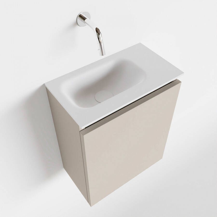 Mondiaz TURE Fonteinset 40x23x50cm 0 kraangaten 1 deur linen mat Wasbak links Solid Surface Wit FK75341214