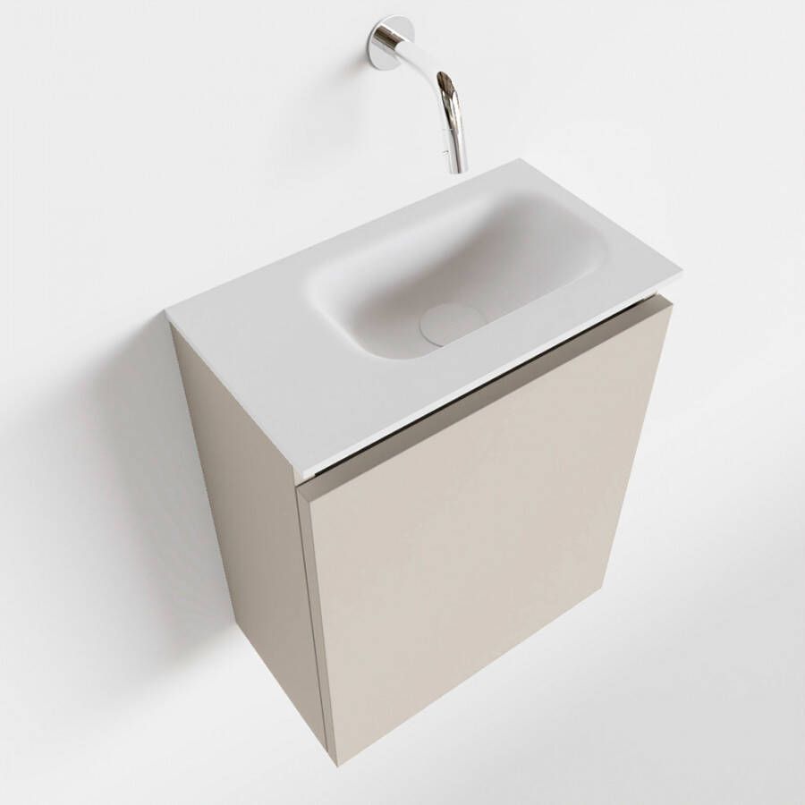 Mondiaz TURE Fonteinset 40x23x50cm 0 kraangaten 1 deur linen mat Wasbak rechts Solid Surface Wit FK75341216
