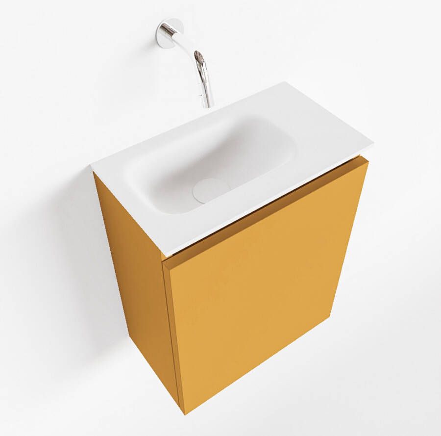 Mondiaz TURE Toiletmeubel 40x23x50cm met 0 kraangaten 1 deuren ocher mat Wastafel Eden links Solid Surface Wit FK75341154
