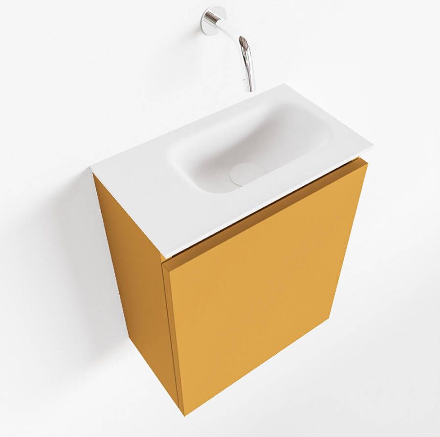 Mondiaz TURE Toiletmeubel 40x23x50cm met 0 kraangaten 1 deuren ocher mat Wastafel Eden rechts Solid Surface Wit FK75341156
