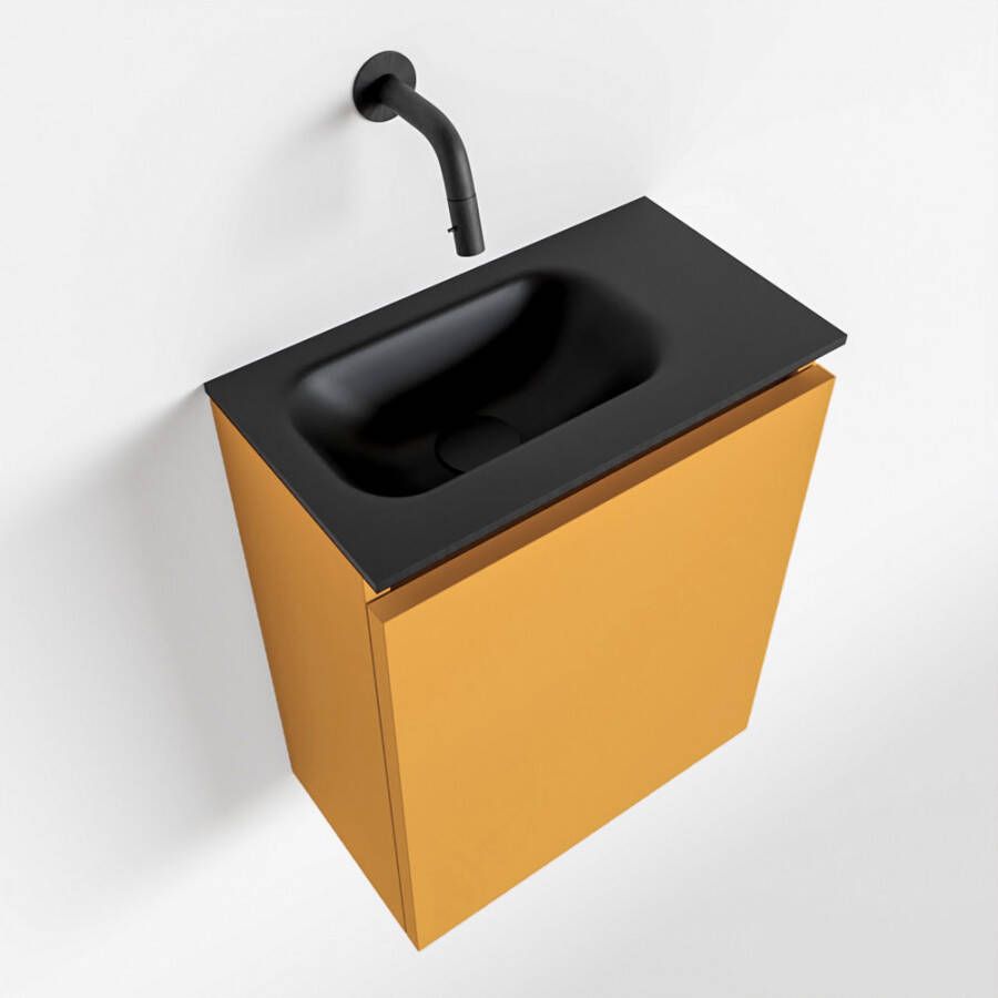 Mondiaz TURE Toiletmeubel 40x23x50cm met 0 kraangaten 1 deuren ocher mat Wastafel Eden links Solid Surface Zwart FK75341508