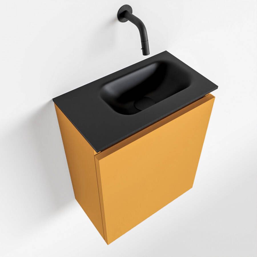Mondiaz TURE Toiletmeubel 40x23x50cm met 0 kraangaten 1 deuren ocher mat Wastafel Eden rechts Solid Surface Zwart FK75341510