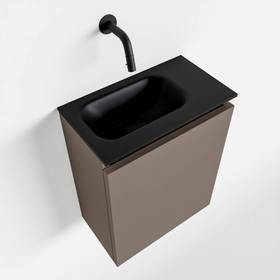 Mondiaz TURE Toiletmeubel 40x23x50cm met 0 kraangaten 1 deuren smoke mat Wastafel Eden links Solid Surface Zwart FK75341450
