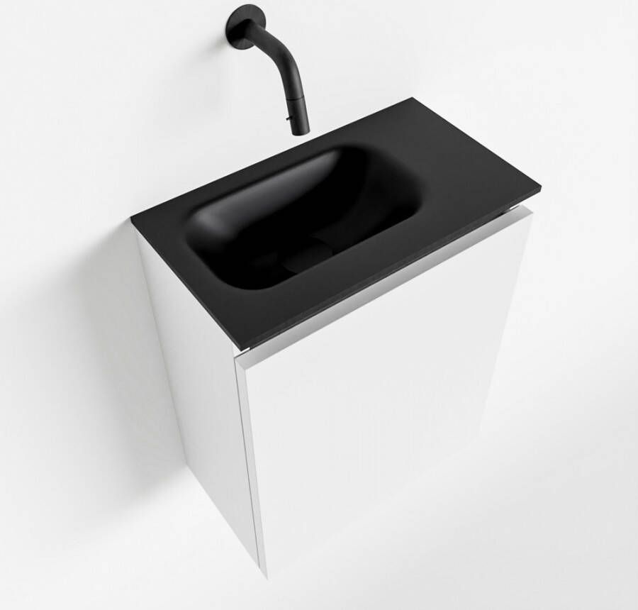 Mondiaz TURE Toiletmeubel 40x23x50cm met 0 kraangaten 1 deuren talc mat Wastafel Eden links Solid Surface Zwart FK75341363