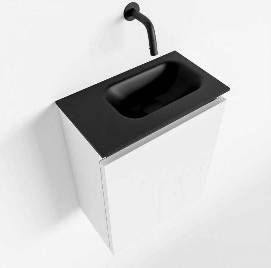 Mondiaz TURE Toiletmeubel 40x23x50cm met 0 kraangaten 1 deuren talc mat Wastafel Eden rechts Solid Surface Zwart FK75341365
