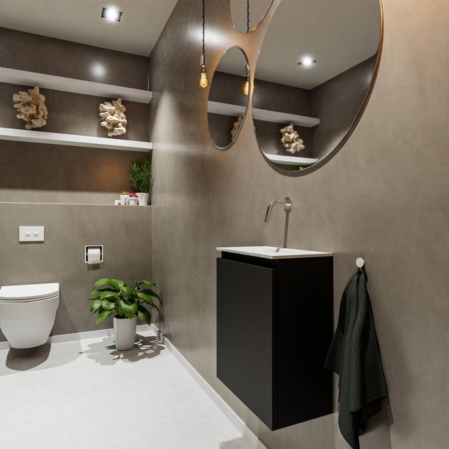 Mondiaz TURE Fonteinset 40x23x50cm 0 kraangaten 1 deur urban mat Wasbak links Solid Surface Wit FK75341034