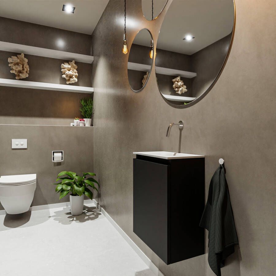 Mondiaz TURE Fonteinset 40x23x50cm 0 kraangaten 1 deur urban mat Wasbak midden Solid Surface Wit FK75341032