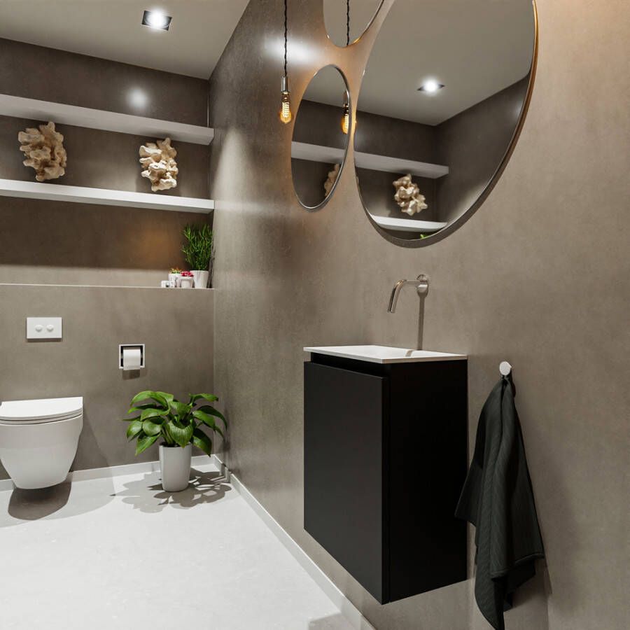 Mondiaz TURE Fonteinset 40x23x50cm 0 kraangaten 1 deur urban mat Wasbak rechts Solid Surface Wit FK75341036