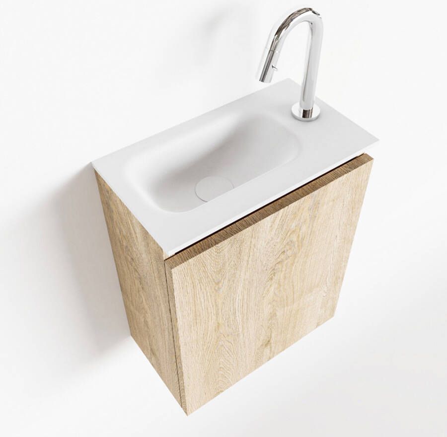 Mondiaz TURE 40cm toiletmeubel washed oak. EDEN wastafel talc links 1 kraangat