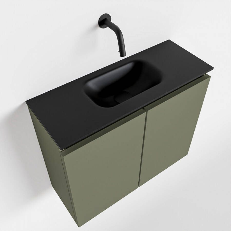 Mondiaz TURE Toiletmeubel 60x23x50cm met 0 kraangaten 2 deuren army mat Wastafel Eden midden Solid Surface Zwart FK75341483