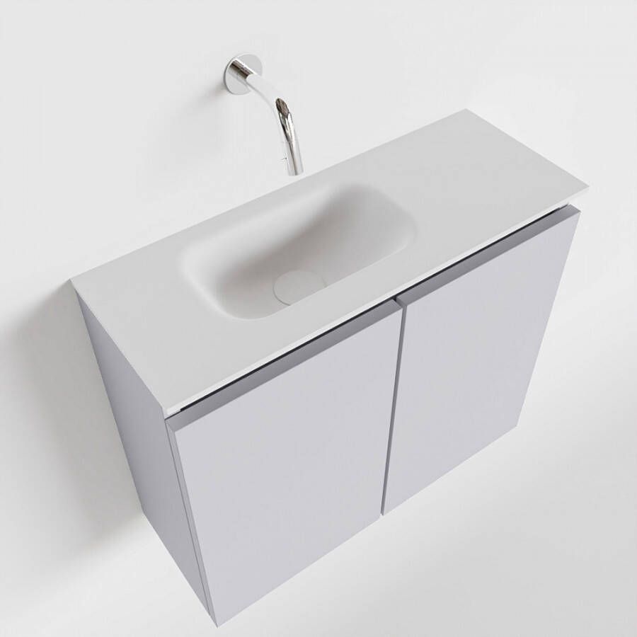 Mondiaz TURE Toiletmeubel 60x23x50cm met 0 kraangaten 2 deuren cale mat Wastafel Eden links Solid Surface Wit FK75341250