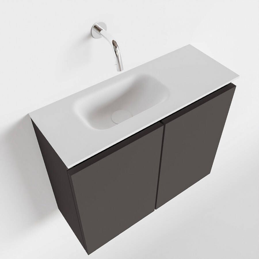 Mondiaz TURE Fonteinset 60x23x50cm 0 kraangaten 2 deuren darkgrey mat Wasbak links Solid Surface Wit FK75341070