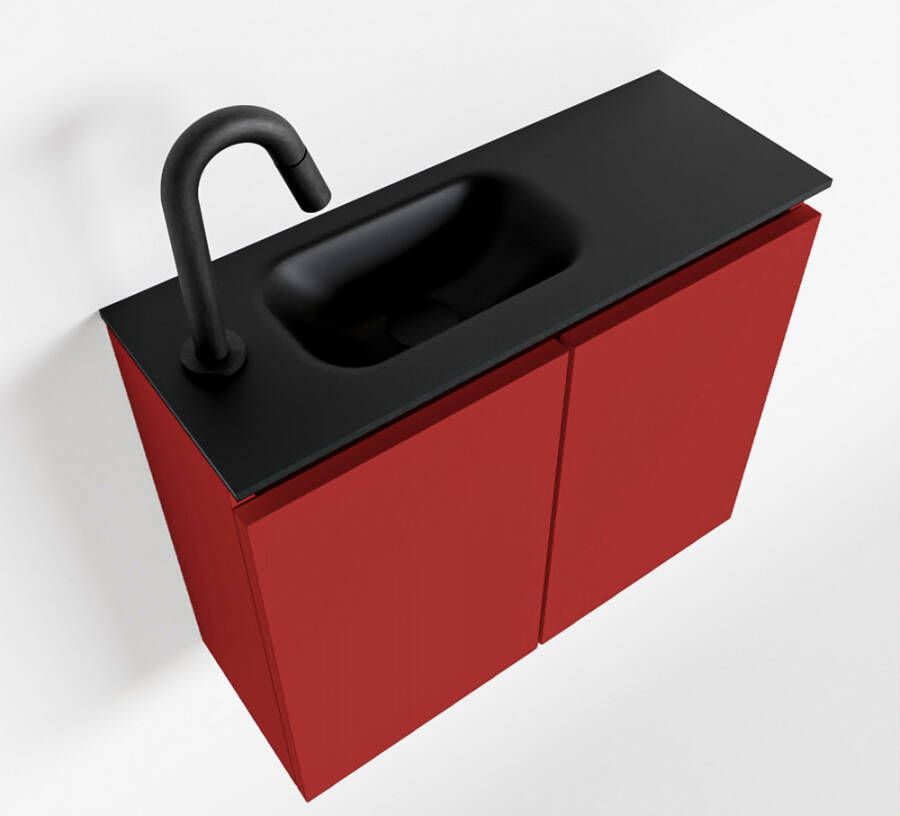 Mondiaz TURE Toiletmeubel 60x23x50cm met 1 kraangaten 2 deuren fire mat Wastafel Eden links Solid Surface Zwart FK75341542